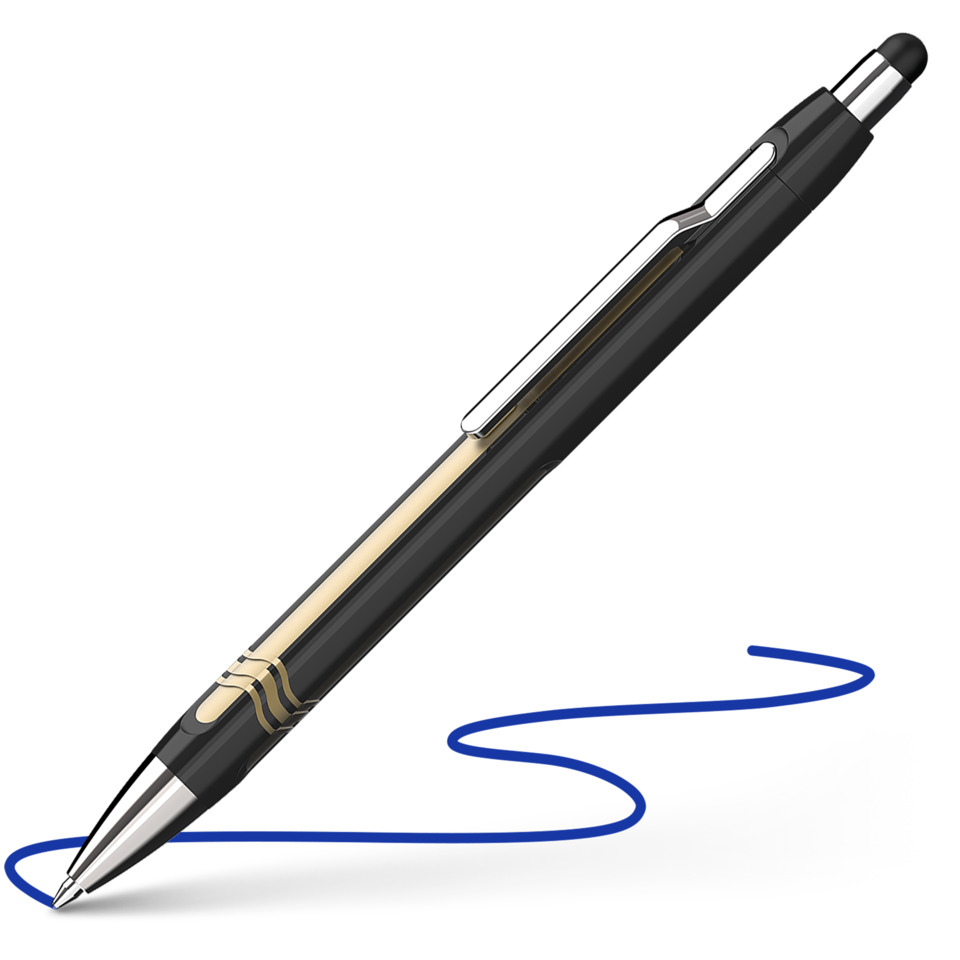 Kugelschreiber, Schreibgerät, Metallic, Schwarz, Blaues Linienmuster