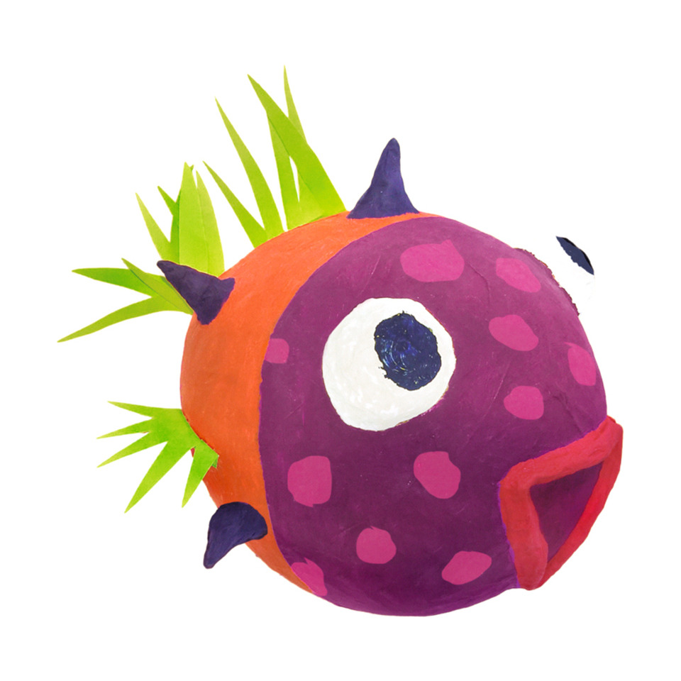 Plüschspielzeug, Monsterball, Orange-lila, Stacheln, Punkte