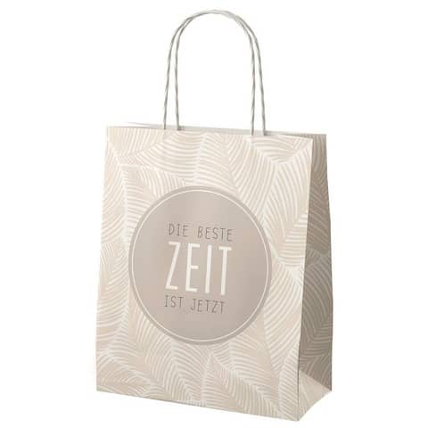 Geschenktragetasche Feder, 22 x 18 x 8cm, beige FÜR DICH 991391