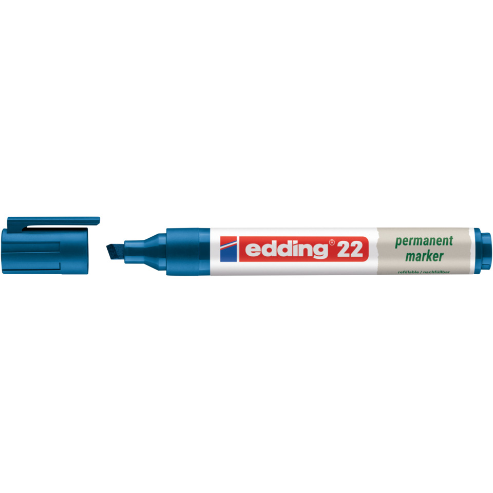 Permanentmarker, Marker, Edding 22, Blue color, Chisel tip