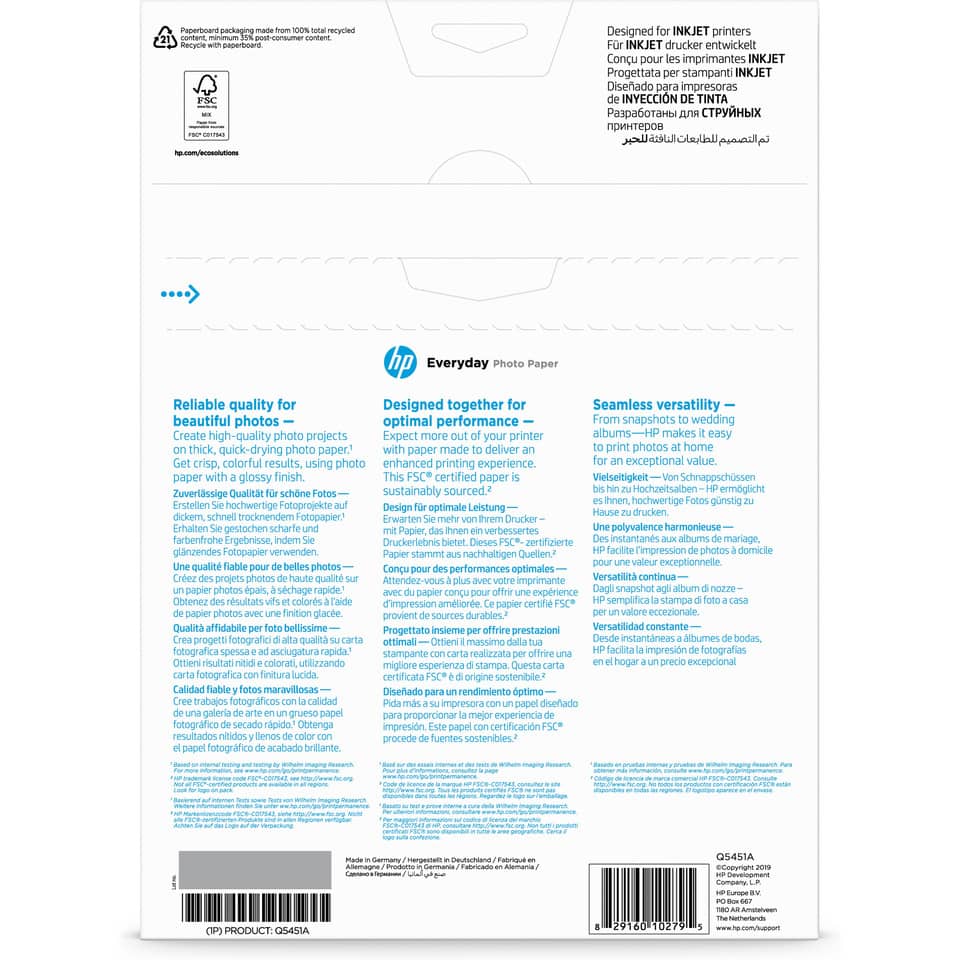 A4-papier, HP Everyday, Tintenstrahldruckerpapier, Verpackung, blauer Text