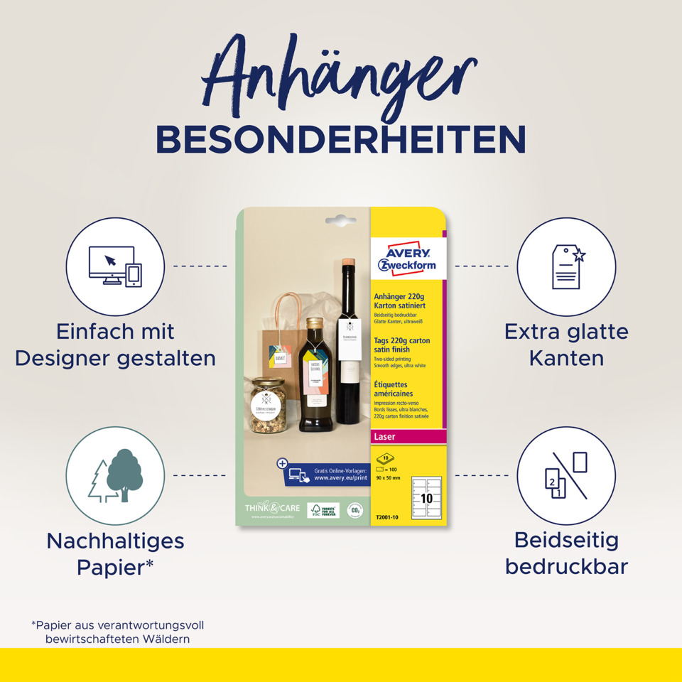 Etiketten, Laseranhänger, Karton, Satinfinish, Beidseitig bedruckbar
