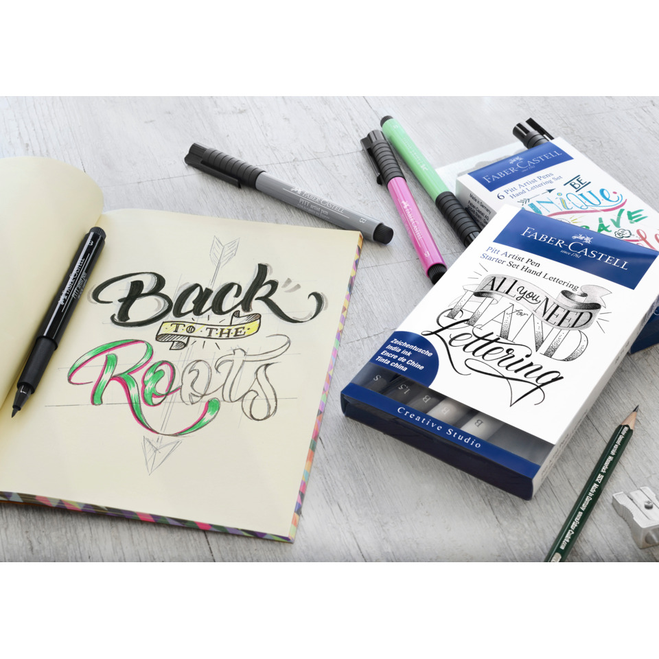 Material: paper, Colorful markers, Sketchbook, Lettering set, Pens