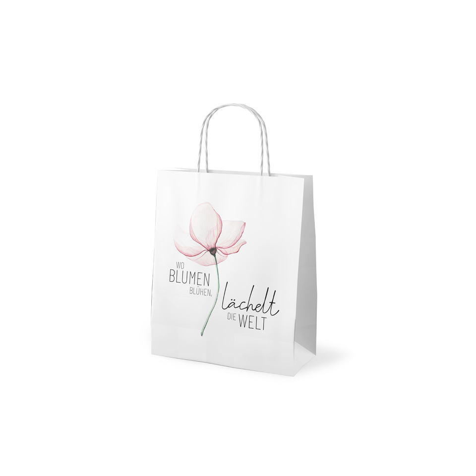 Geschenkbeutel, Papiertragetasche, Blume, Blumenmotiv, Lächeln