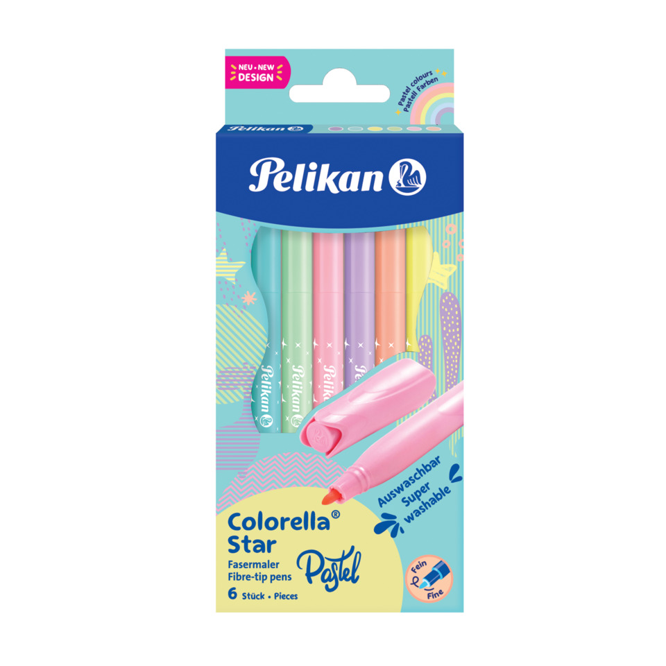 Pastel markers, Color pens, Faserstifte, 6 pieces, Waschbar