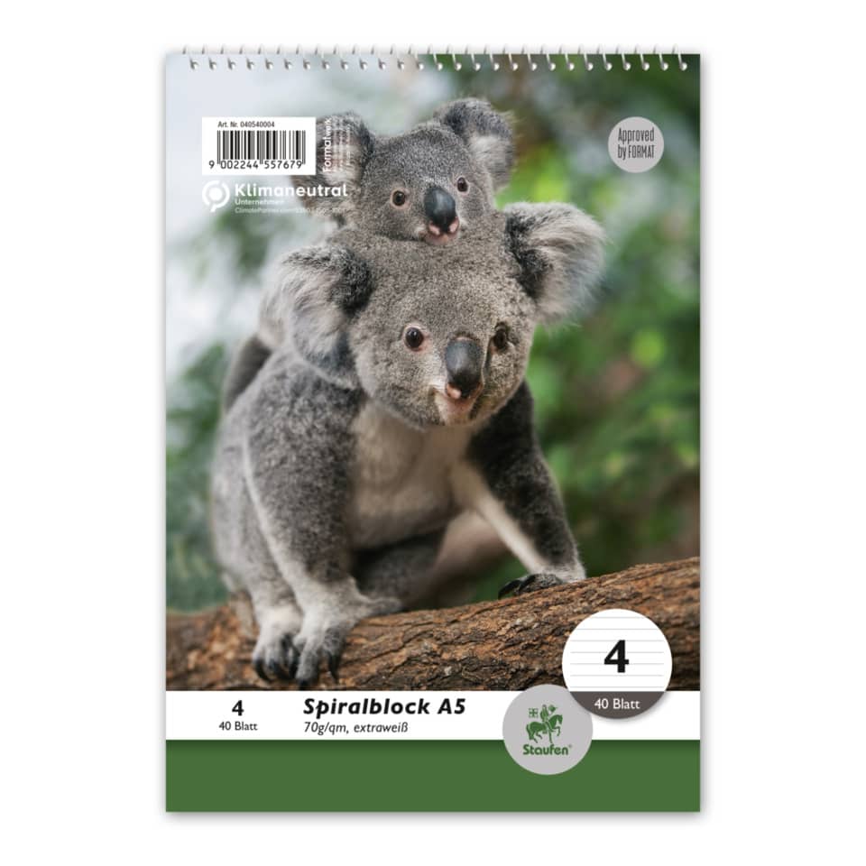 spiralblock, A5, Notizblock, Koala, Holzstamm