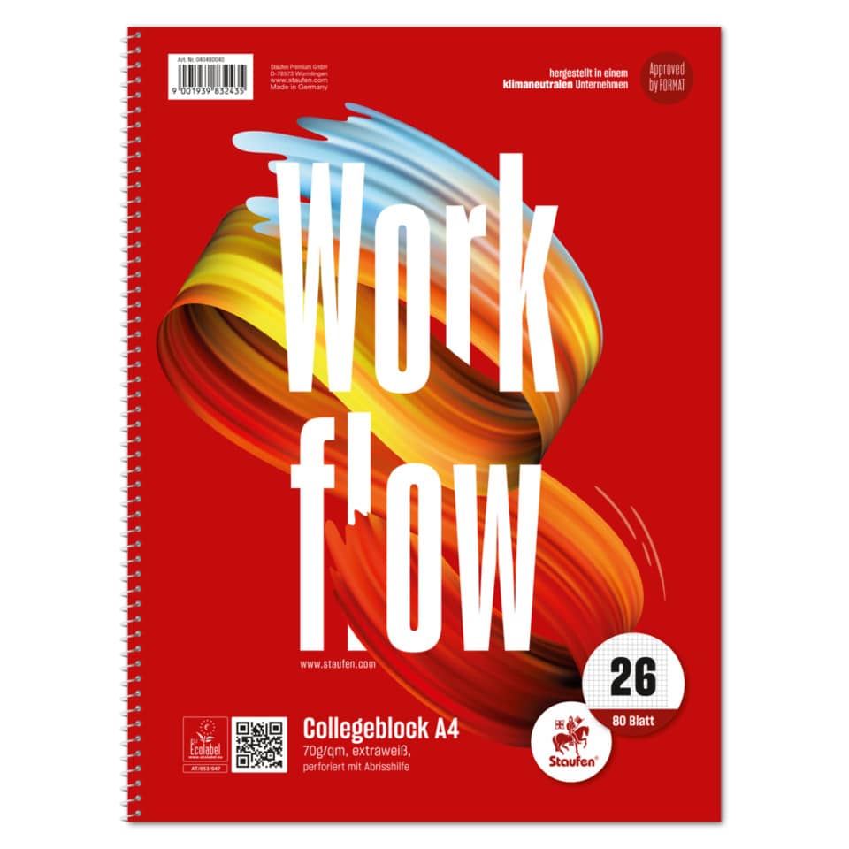 Notizblock, Spiralblock, A4, Collegeblock, roter Deckel