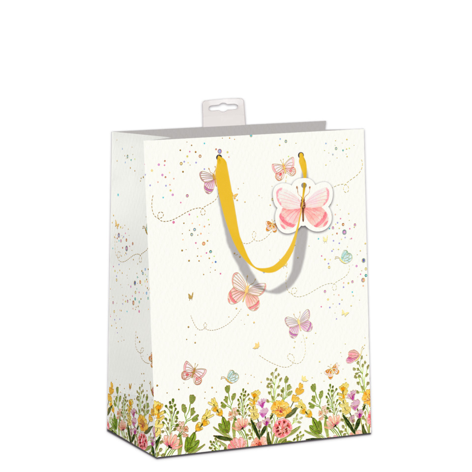 tüte, geschenkbeutel, blumenmuster, Schmetterlinge, gelbe schleife