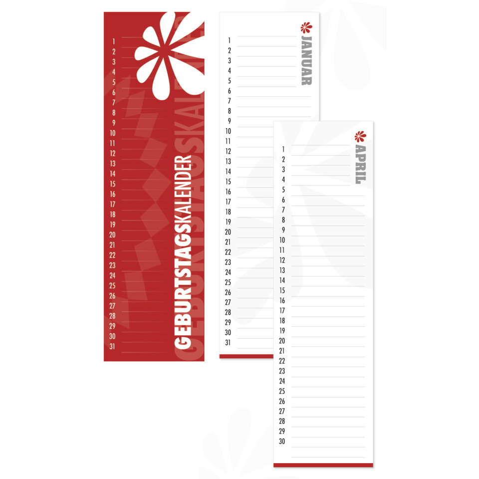 Kalender, Geburtstagskalender, Jahreskalender, Notizblock, Roter Stil
