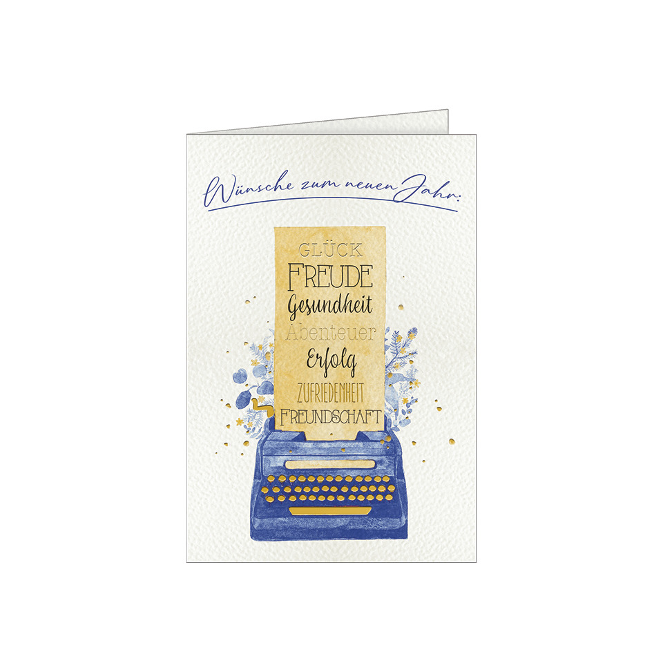 Grußkarte, Typografie, Vintage-Design, Schreibmaschine, Floral-Elemente