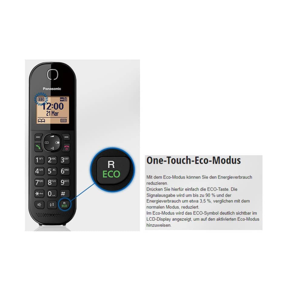 Kleines Telefon, Gehäuse schwarz, Tastatur, Eco-Modus, R Eco
