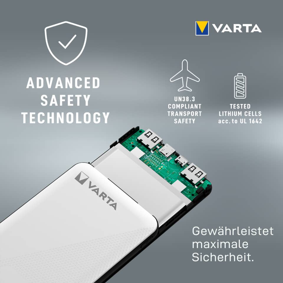 Powerbank, Varta, Lithium Cells, USB-C, Schlankes Design
