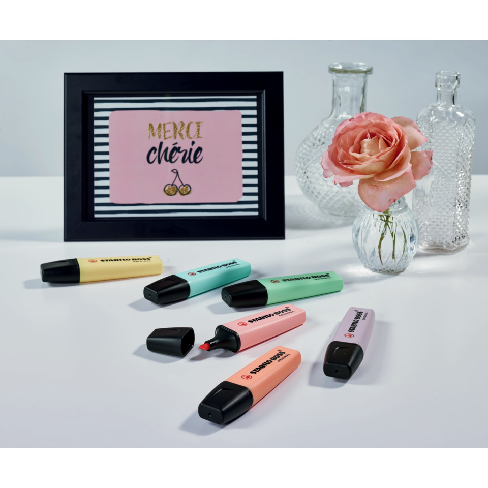 highlighter, markers, pastel, neon, office desk, highlighter, marker, pastel, stationery, kirschblüte etikett