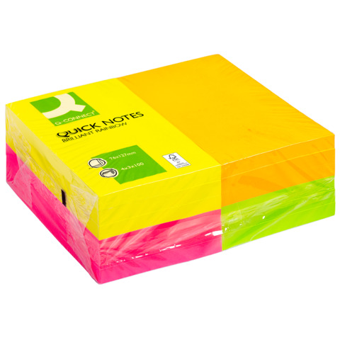 Haftnotizblock Ouick Notes, 100 Blatt, 12 Stück, 125x75mm, neon sortiert Q-CONNECT KF01350
