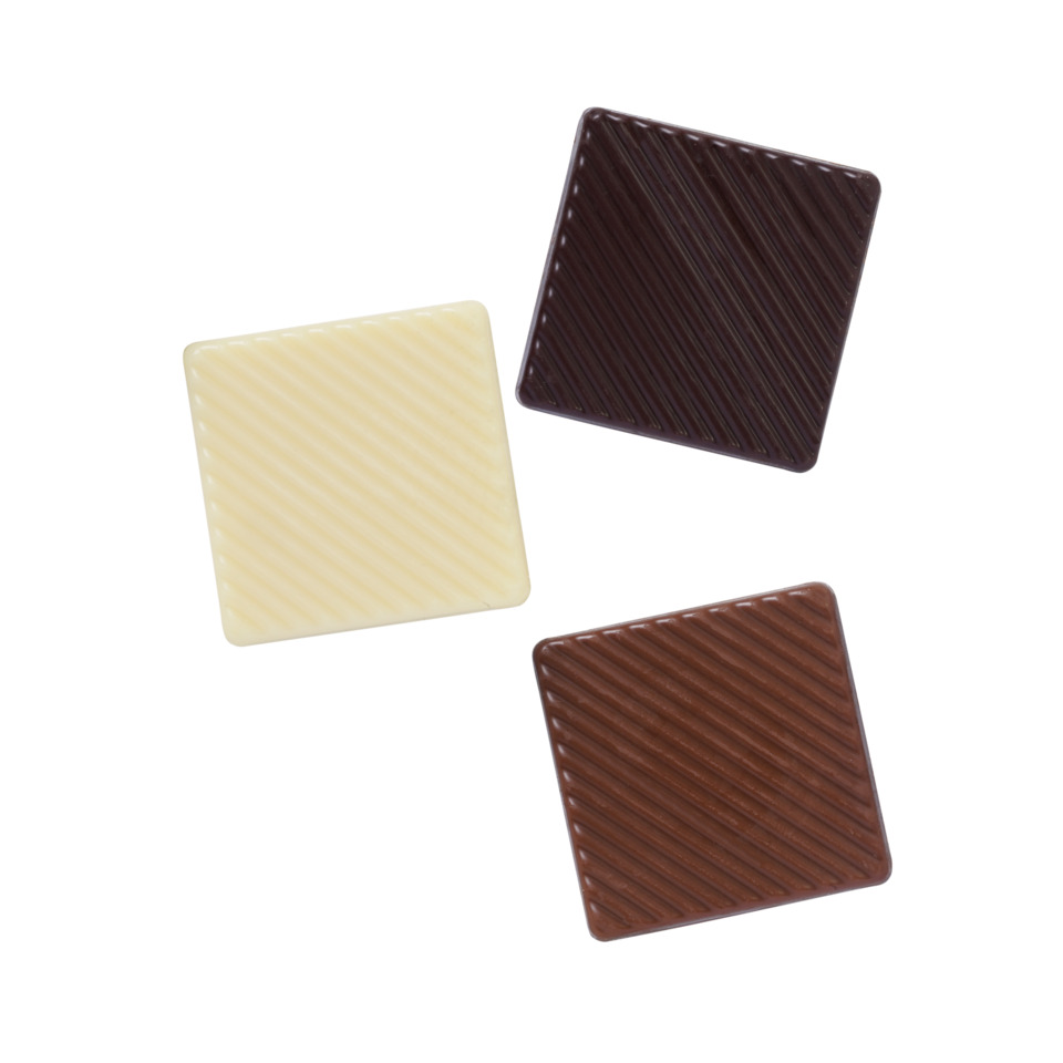 Schokolade, Quadrat, Verschiedene Sorten, Streifenmuster, Kühlware