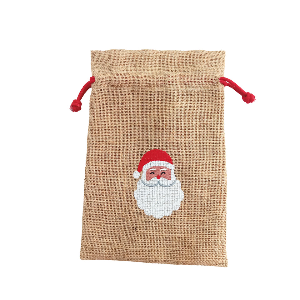 Jutebeutel, Sack, Weihnachtsmotiv, Santa-Design, Naturfaser