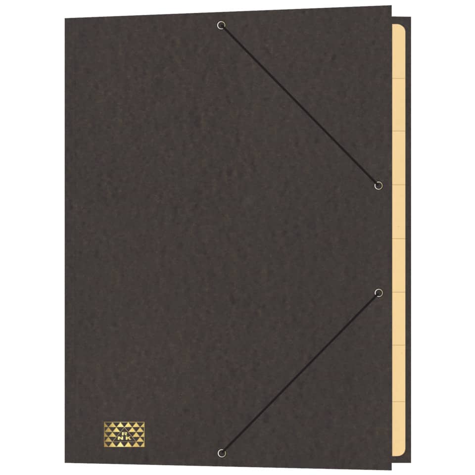 dunkles Notizbuch, Ringsbinder, Gummibänder, Ordner, goldenes Etikett