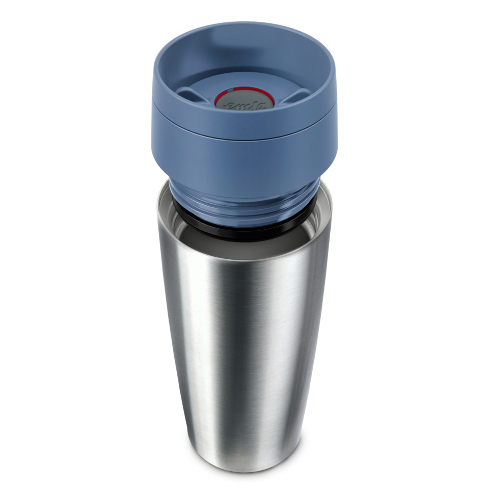 Edelstahlflasche, isolierte Flasche, Stahlbecher, Reisebecher, blauer Deckel