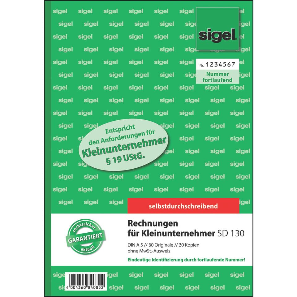 Rechnungen, Kleinstunternehmer, SD 130, DIN A5, fortlaufende Nummer