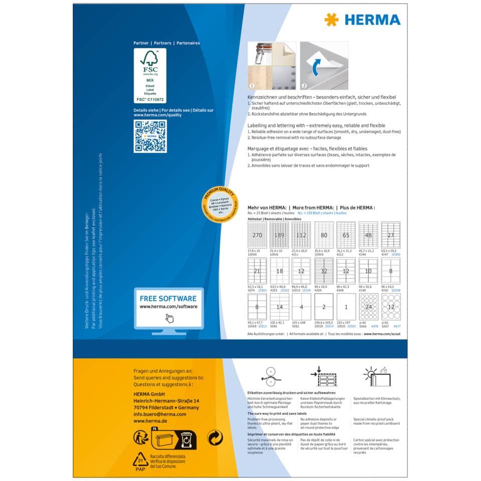 Produktverpackung, Herma, Etiketten, Karton, QR-Code