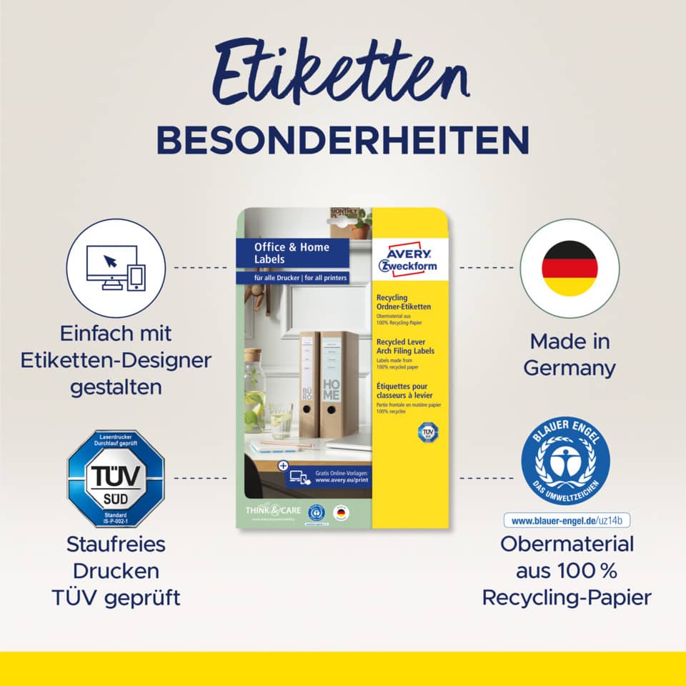 Recycling-Papier, Etiketten, Druckpapier, Germany, Blauer Engel