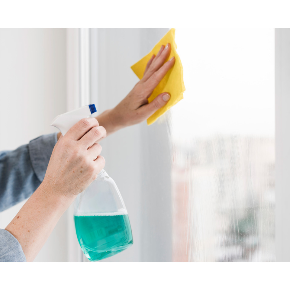 Fensterreinigung, Sprayflasche, Spülmittel, Küche, Glasreinigung