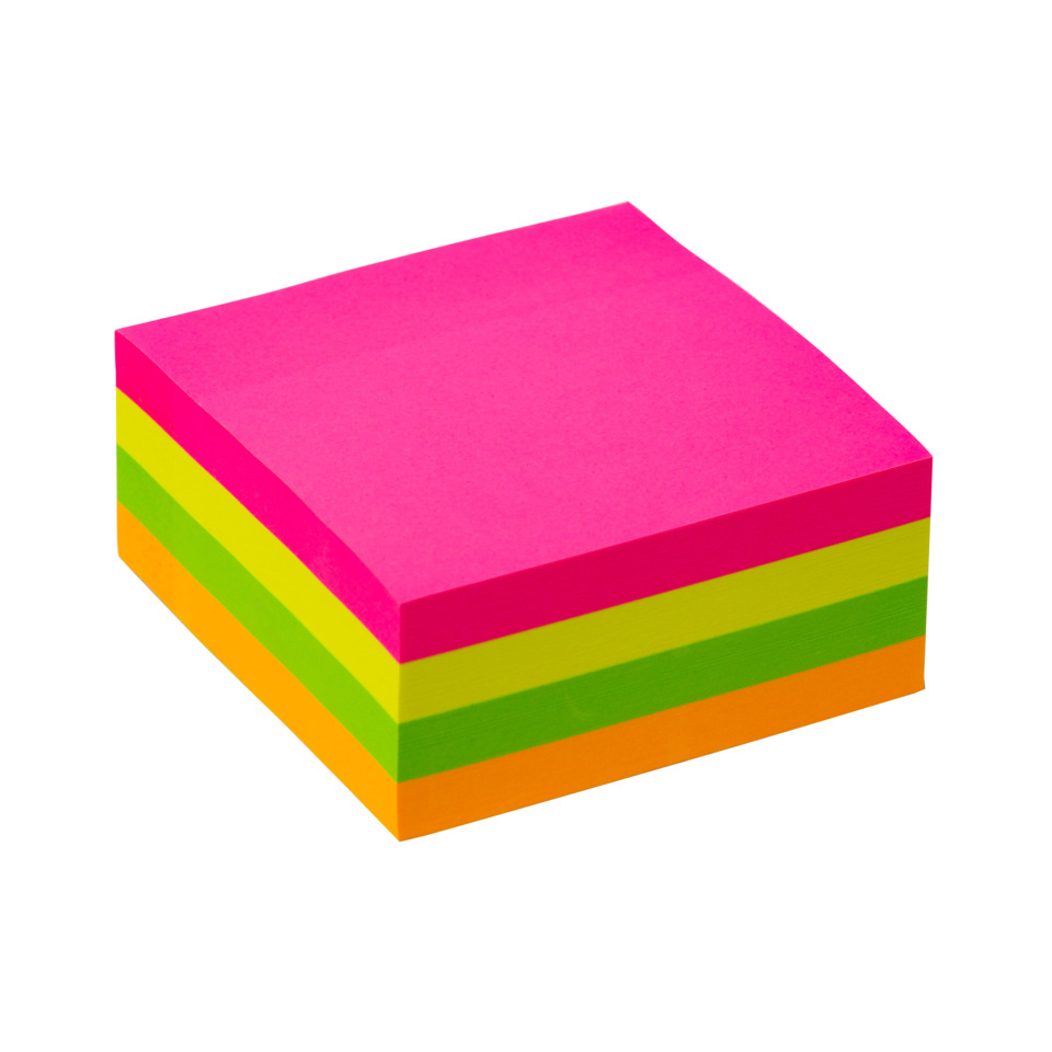 Post-it Notizen, Klebezettel, Neonpink, bunte Schichten, Notizblock Stapel