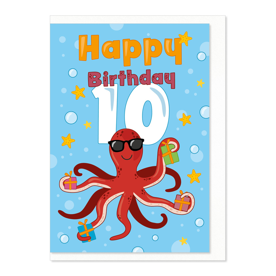 Karte, Geburtstag, Oktopus, 10, Geschenke