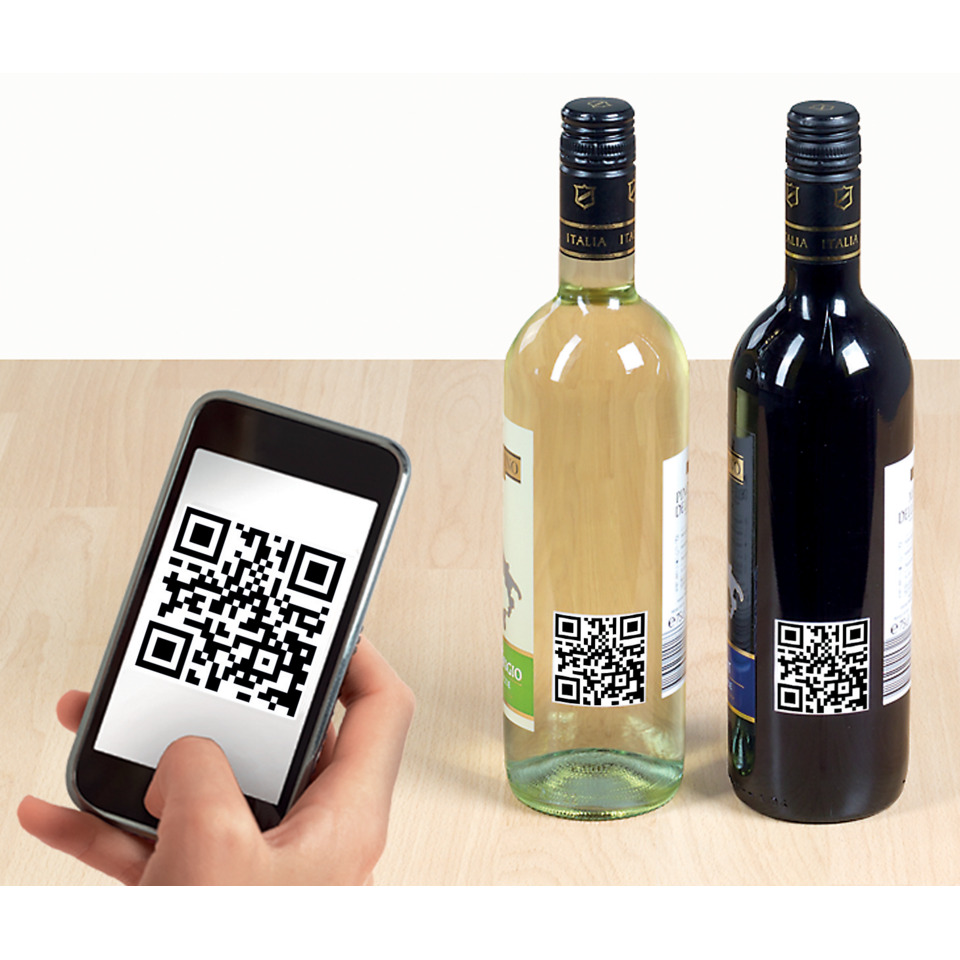QR-Code, Weinflasche, Weißweinflasche, Flaschenetikett, QR-Code-Label