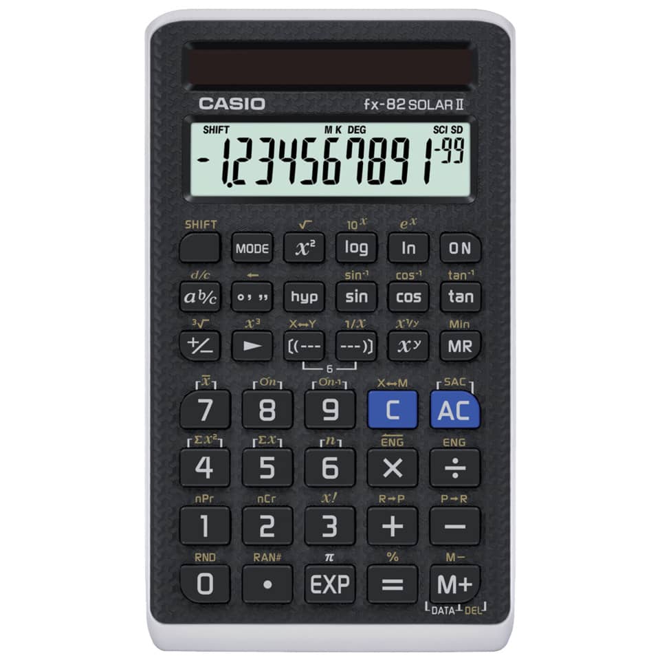 Taschenrechner, Casio fx-82, wissenschaftlicher Taschenrechner, digitales Display, blaue AC-Taste