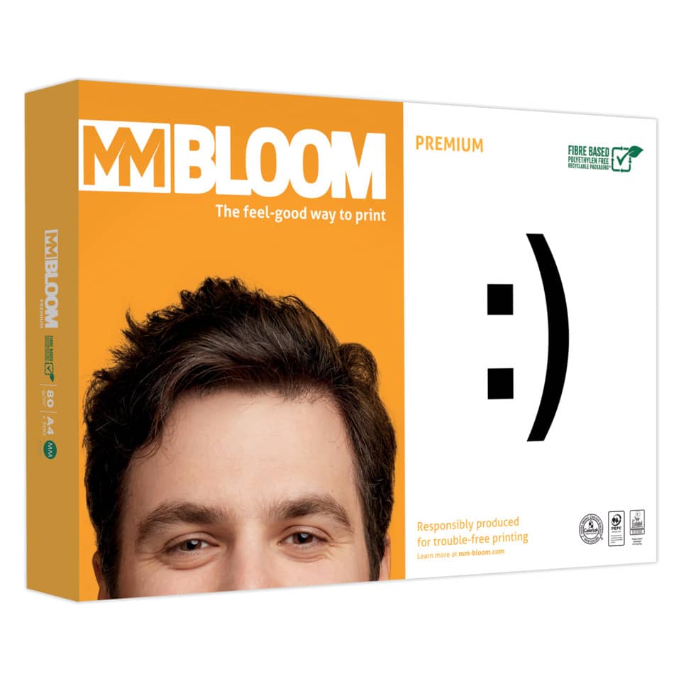Kopierpapier-Box, Bogenkarton, Farbige Verpackung, Mannliches Gesicht, Fröhliches Smiley-Design