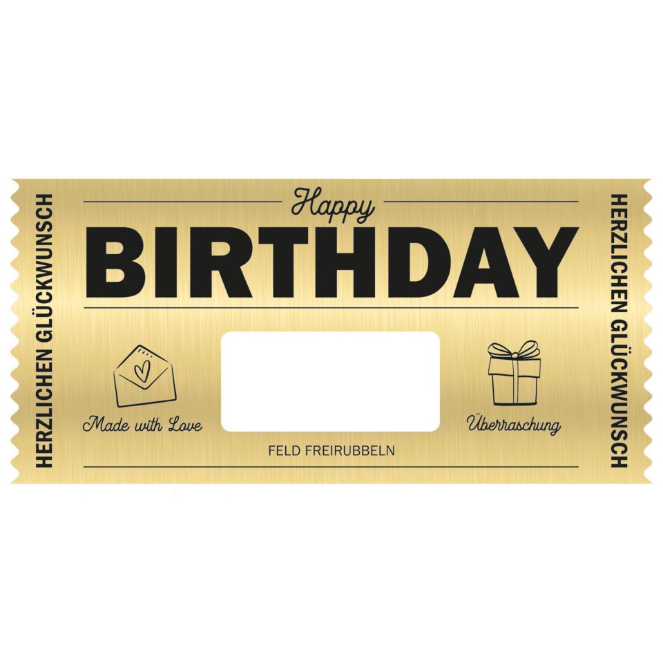 Birthday card, Gold foil, Rectangular card, Ribbon edge, Made with love
