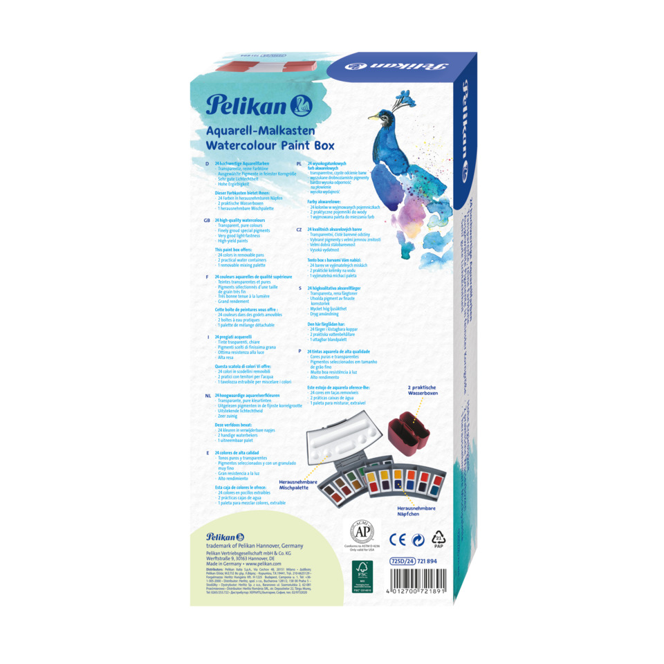 Aquarell-Malkasten, Wasserfarbe, Malkasten, Pelikan, Box mit Farben