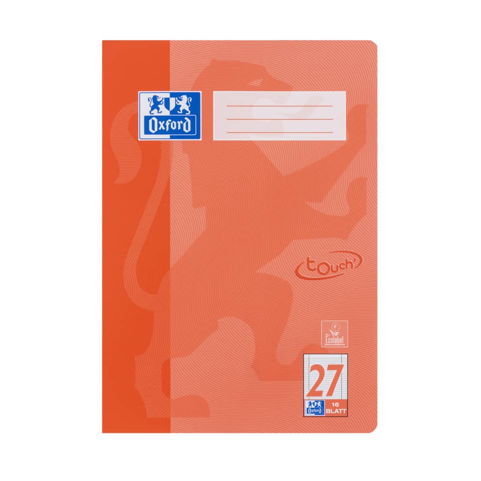 Heft Touch, A4, 90g/m², 16 Blatt, Lin.27, liniert mit Doppelrand, koralle OXFORD 400104444