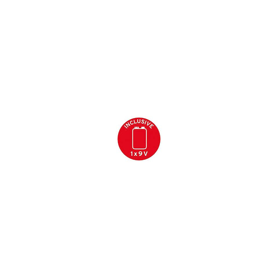 red sticker, Batterie-Symbol, Inklusive, 9V Batterie, runder Aufkleber