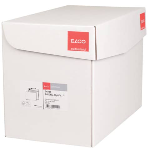 Briefumschlag Premium ohne Fenster, B4, 120g/m², haftklebend, 250 Stück, weiß ELCO 34988