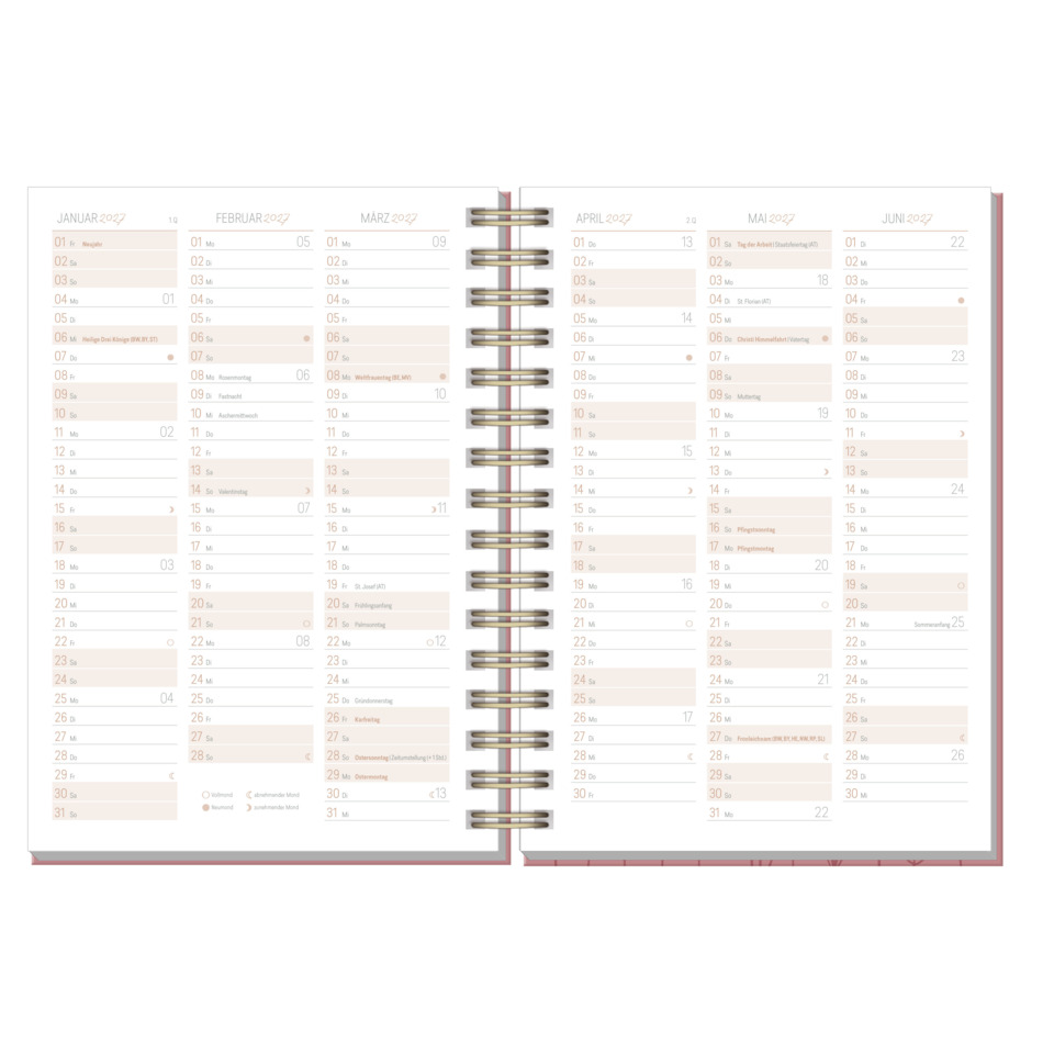 Kalender, Planer, Spiralbindung, Taschenkalender, Monatsübersicht