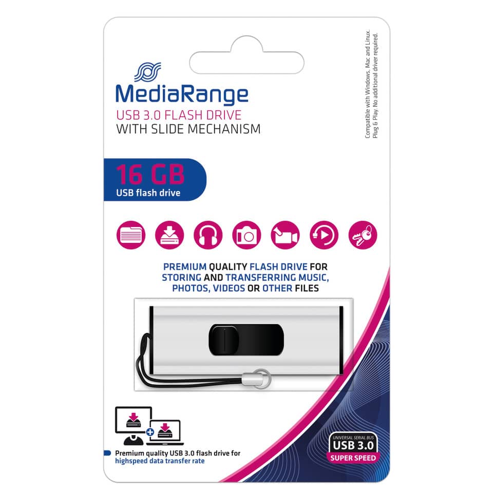 USB-Flashlaufwerk, Flash-Laufwerk, 16 GB, Metall, Schiebe-Mechanismus