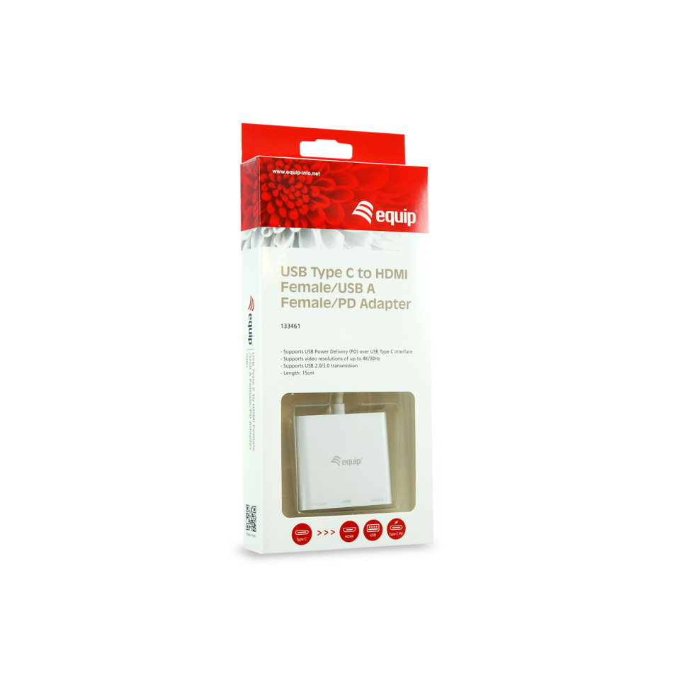 USB-C to HDMI, weiblich USB A, PD Adapter, weiß, Verpackung