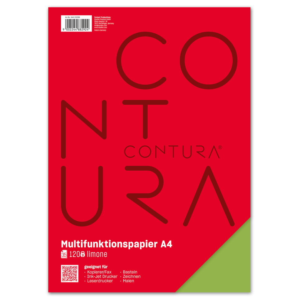 A4 Papier, Multifunktionspapier, Rot, Graphit Text, bunte Ecke