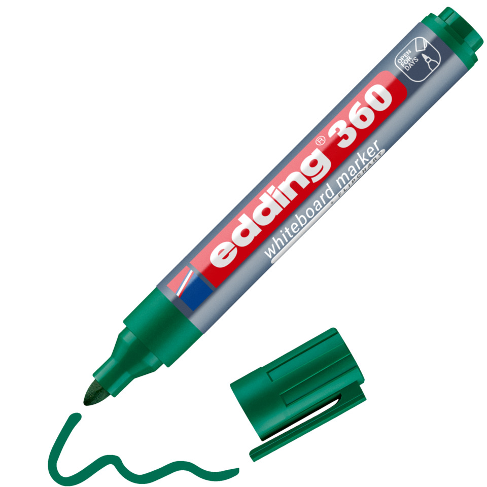 Whiteboard-Marker, grüner Marker, Edging 360, Filzstift Spitze, Kappe offen