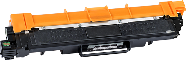 Toner cartridge, Printer cartridge, Schwarzer Kunststoff, Orangener Deckel, Beschriftung/Seriennummer