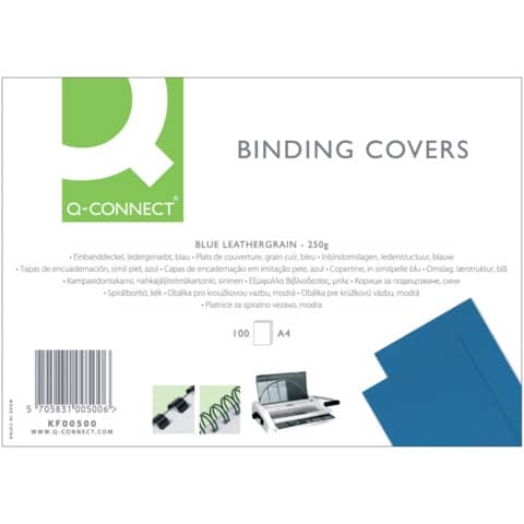 Einbanddeckel Leder, A4, 250g/m², 100 Stück, blau Q-CONNECT KF00500