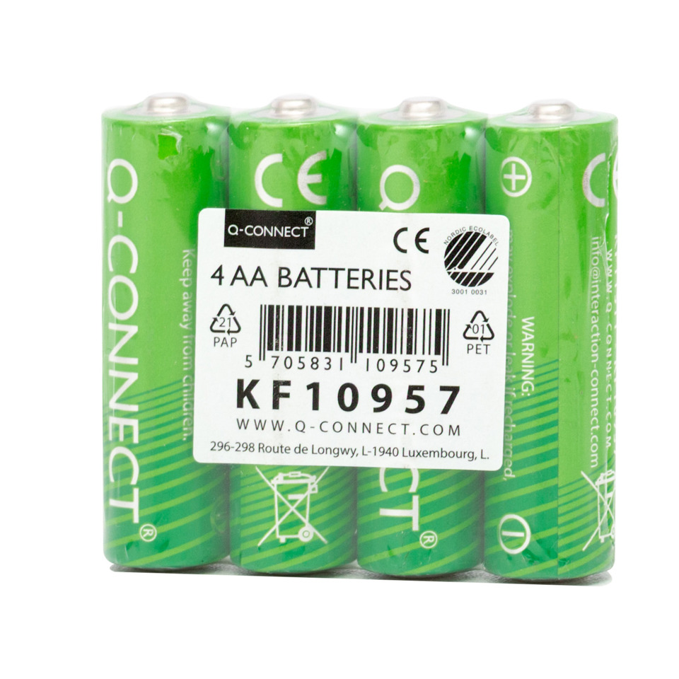 AA-Batterien, 4er-Pack, grün, Q-Connect, Barcode-Label