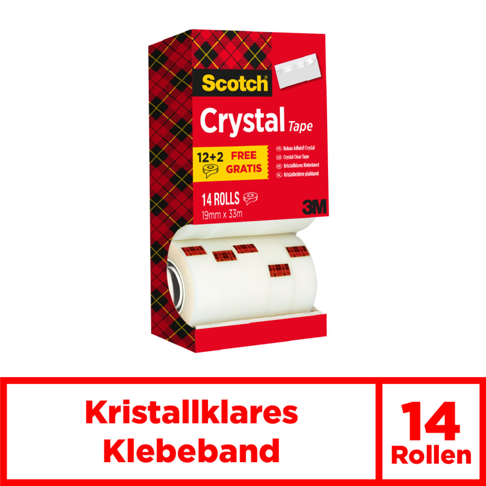 Klebeband, Crystal Tape, 14 Rollen, 14 Rollen Klebeband, Rot-weiß