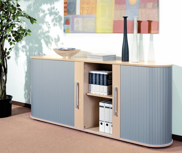 Flügeltürenschrank Flex, 2160 x 400 x 420 mm, 6 Ordnerhöhen, 5 Fachböden, Justierfüße, Tür links, lichtgrau