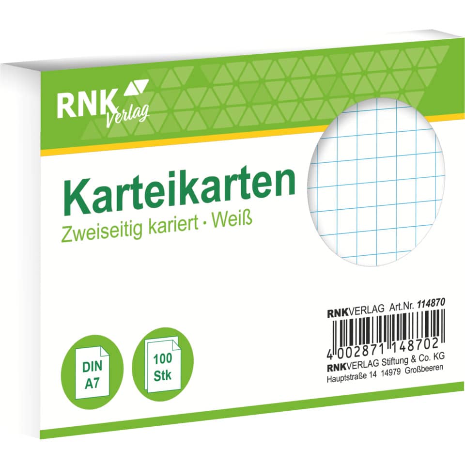 Karteikarten, Kartenkarton, DIN A7, Weiß, 100 Stk