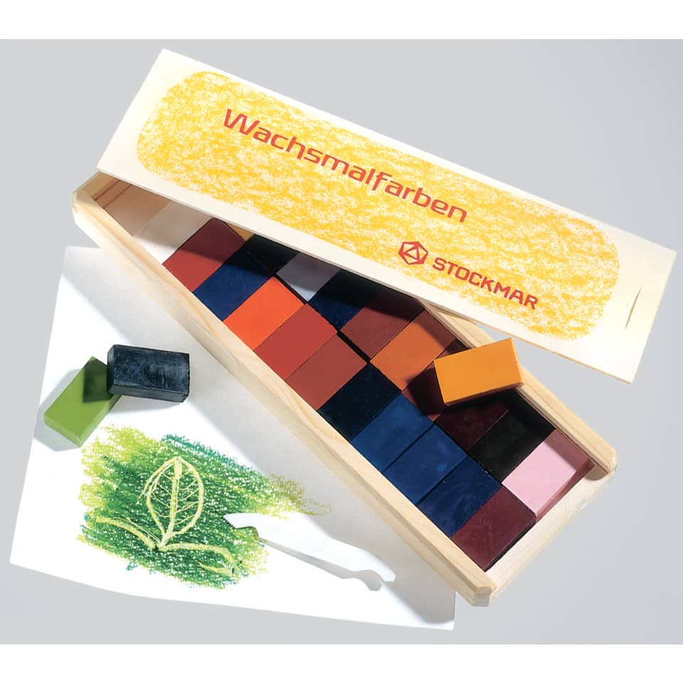 Wachsfarbenset, Wachsblöcke, Holzbox, Bunt, Kunstset