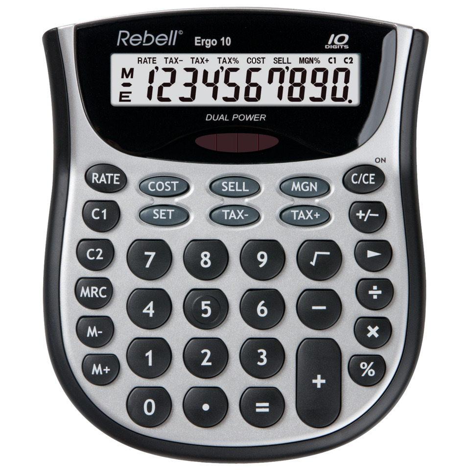 Taschenrechner, Ergonomisch, Tastenfeld, Display, 10-stellig