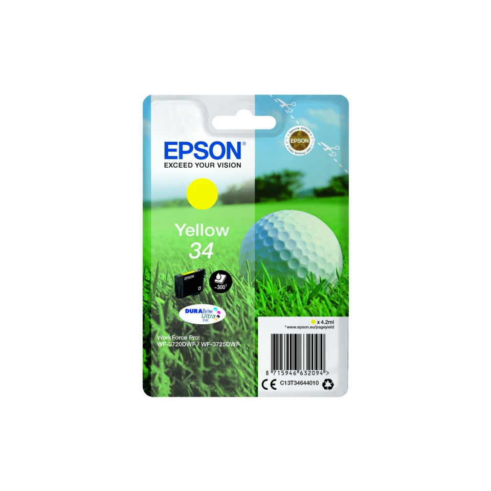 gelb, Golfball, Tintenpatrone, Epson, DuraBrite Ink, Tintegel, Gelb 34, Tintenpatrone, Druckerfarbe, EPSON Ink